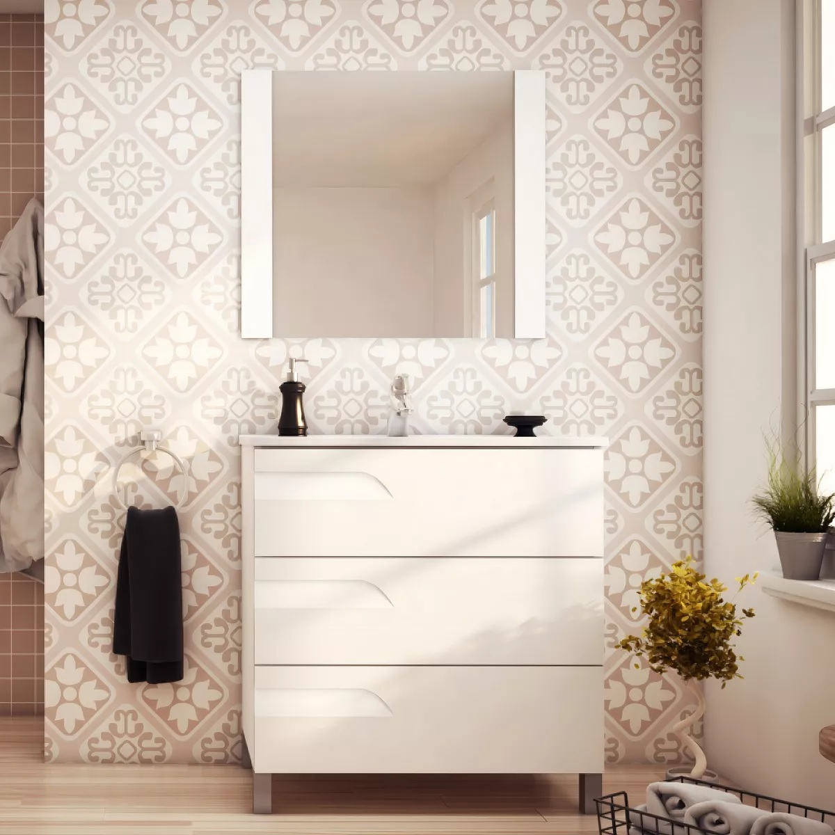 Vanitory De Pie Monocomando Schneider Rivo 80 cm Blanco