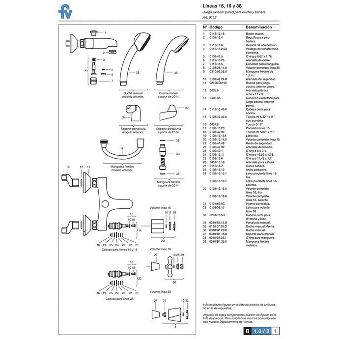 Griferia Para Ducha Bimando Con Transferencia Fv Allegro 112/15
