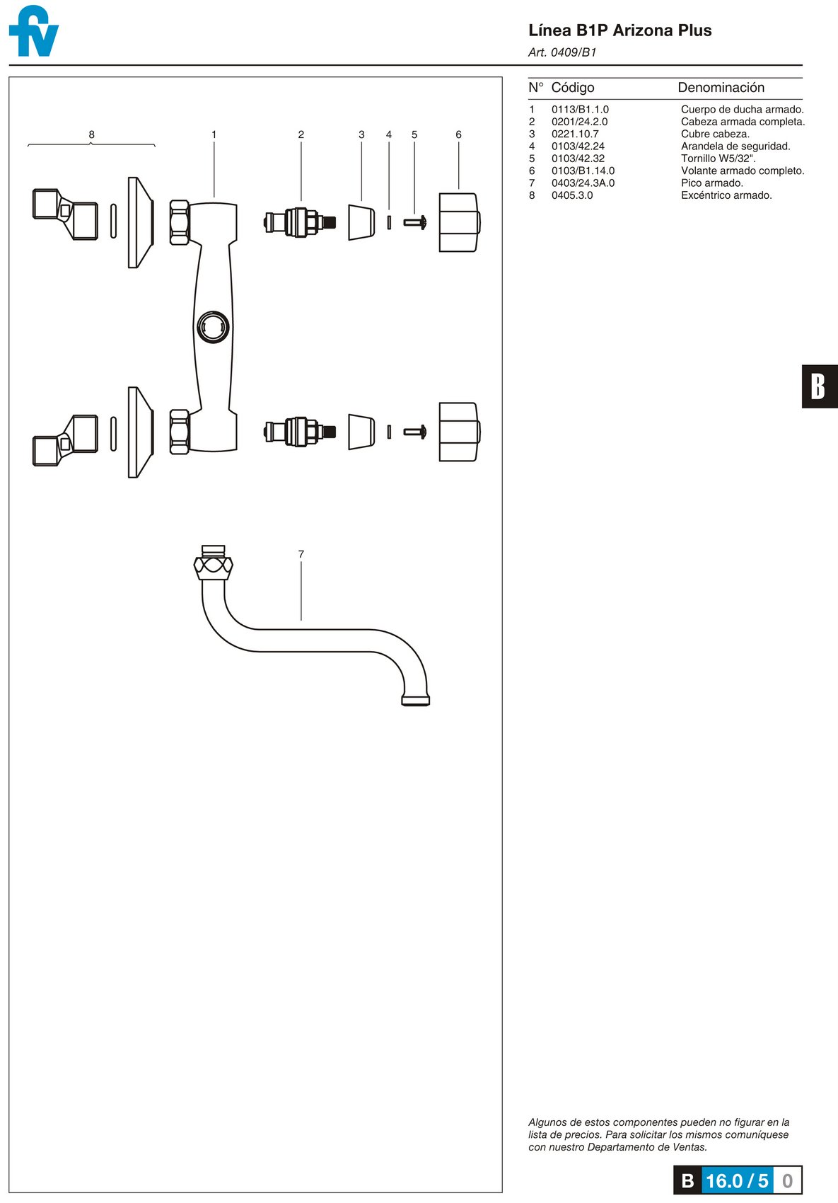 Griferia Bimando Para Cocina o Exterior De Pared Fv Arizona 409/B1