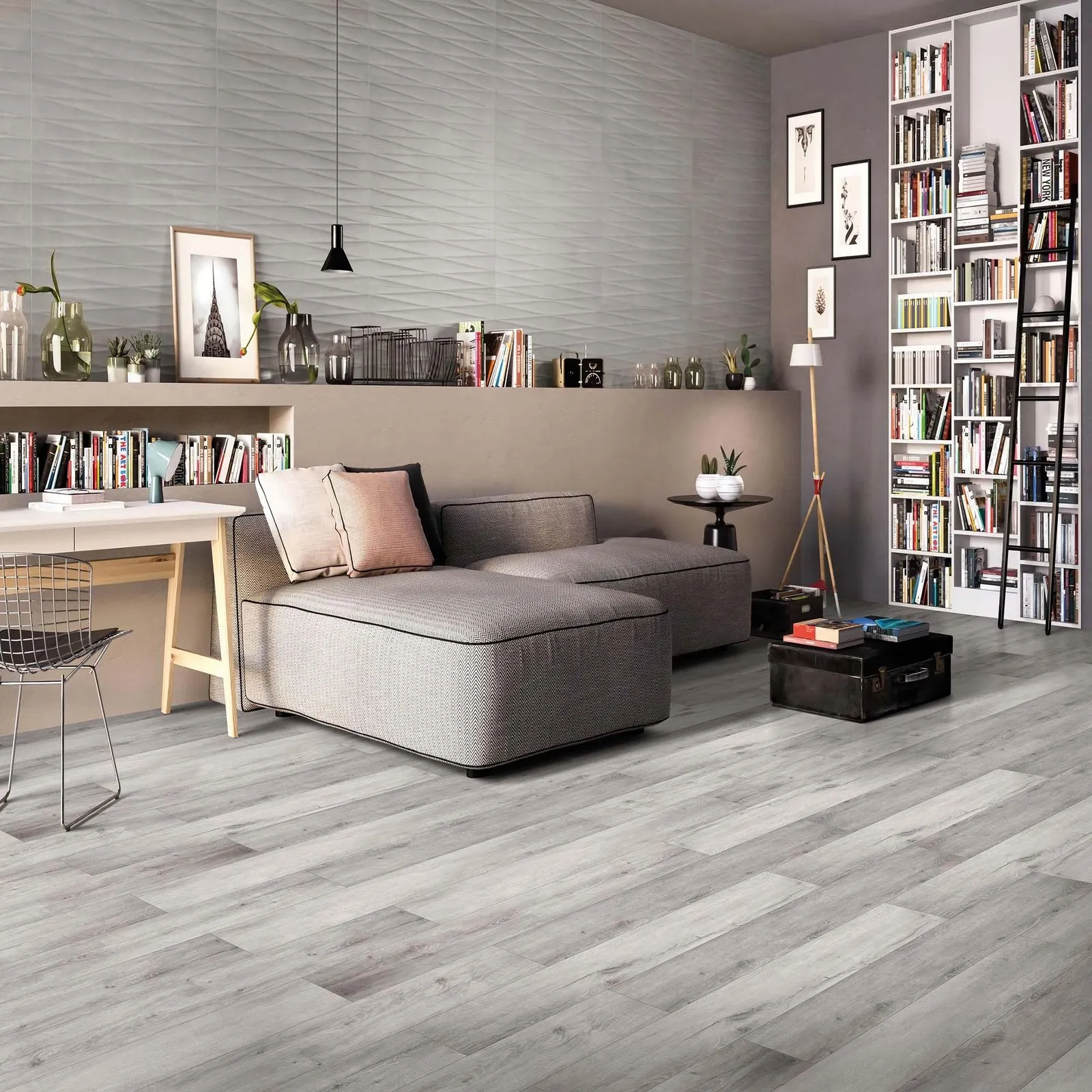 Piso Vinílico De Encastre o Click Con Base de Goma – 315-D GRIS Símil madera