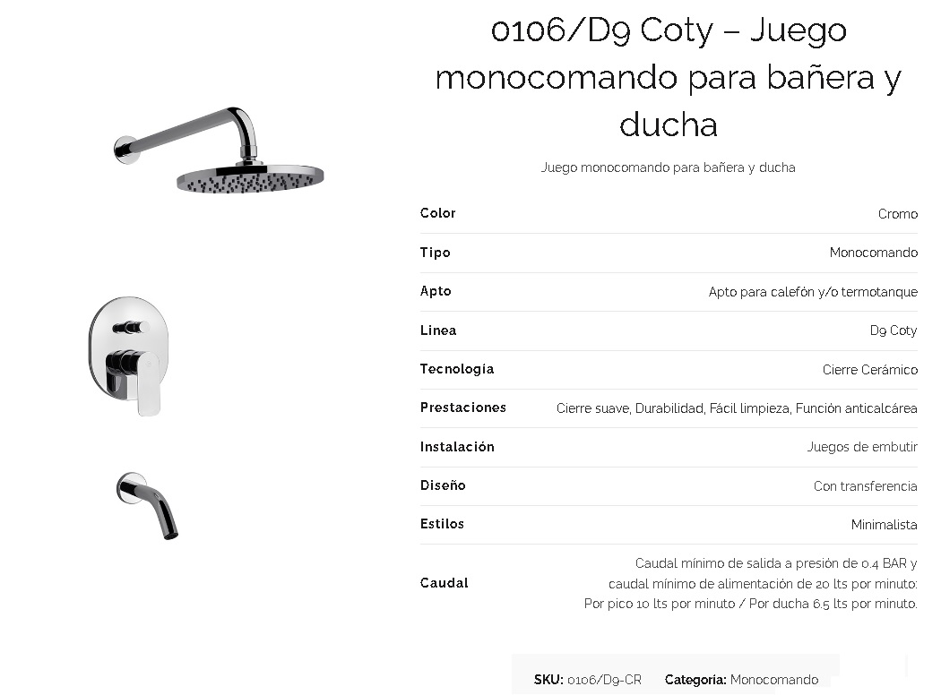 Griferia Para Ducha Con Transferencia Fv Coty 106/D9