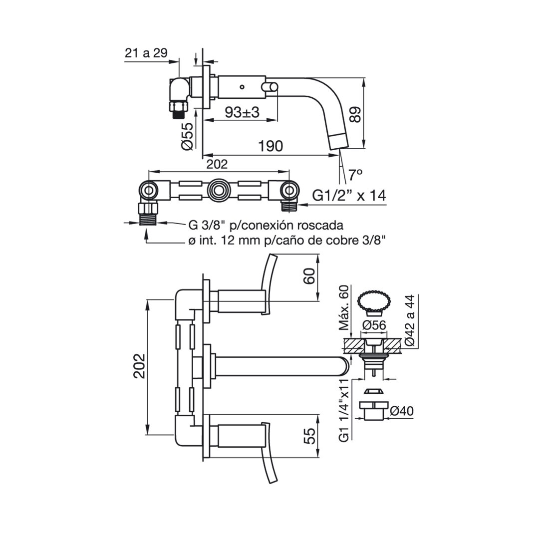 Griferia Bimando Para Lavatorio De Pared Fv Libby 203/39