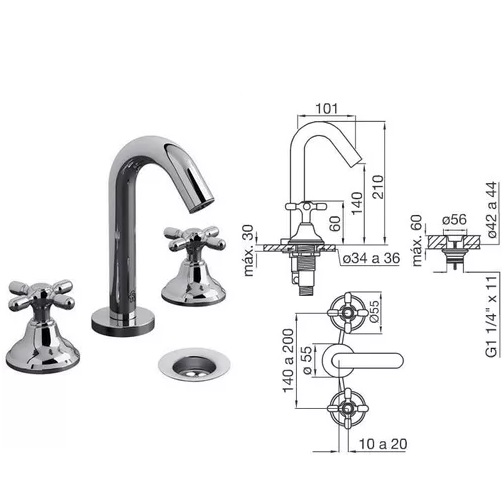 Griferia Bimando Para Lavatorio Fv Newport 207/B2