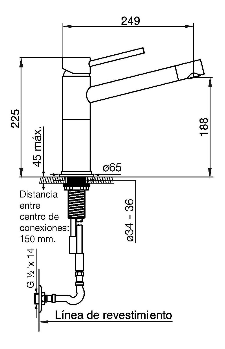 Griferia Monocomando Para Cocina Fv Temple 411/87 Satinada