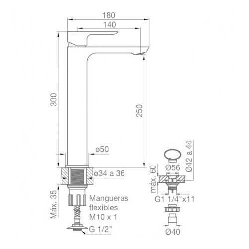 Griferia Monocomando Para Lavatorio Fv Coty Alta 181.02/D9