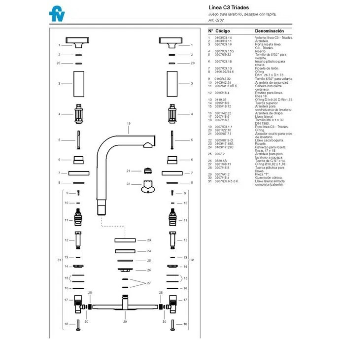 Griferia Bimando Para Lavatorio Fv Triades 207/C3