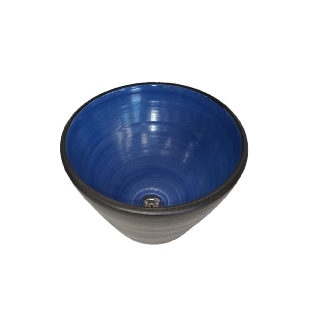 Bacha Artesanal Elíptica De Apoyo Fango 35X13 Azul Y Negra