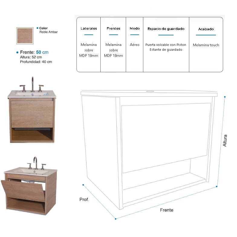 Vanitory De Colgar Con Bacha Monocomando Campi Tango Ambar 50 cm