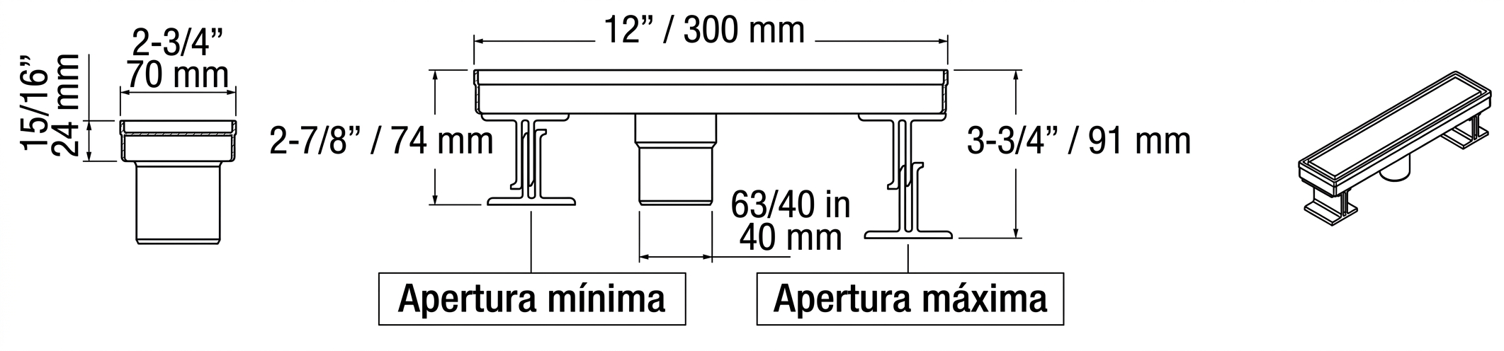 Desagüe Lineal De Acero Para Ducha Atrim Inca Mate 30 cm DA300T01