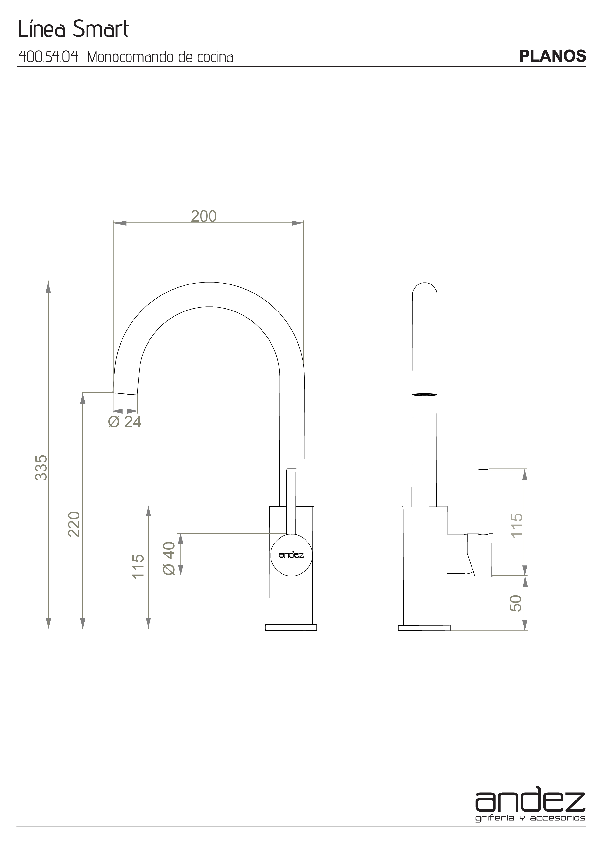 Griferia Monocomando Para Cocina Andez Smart 400.54.06