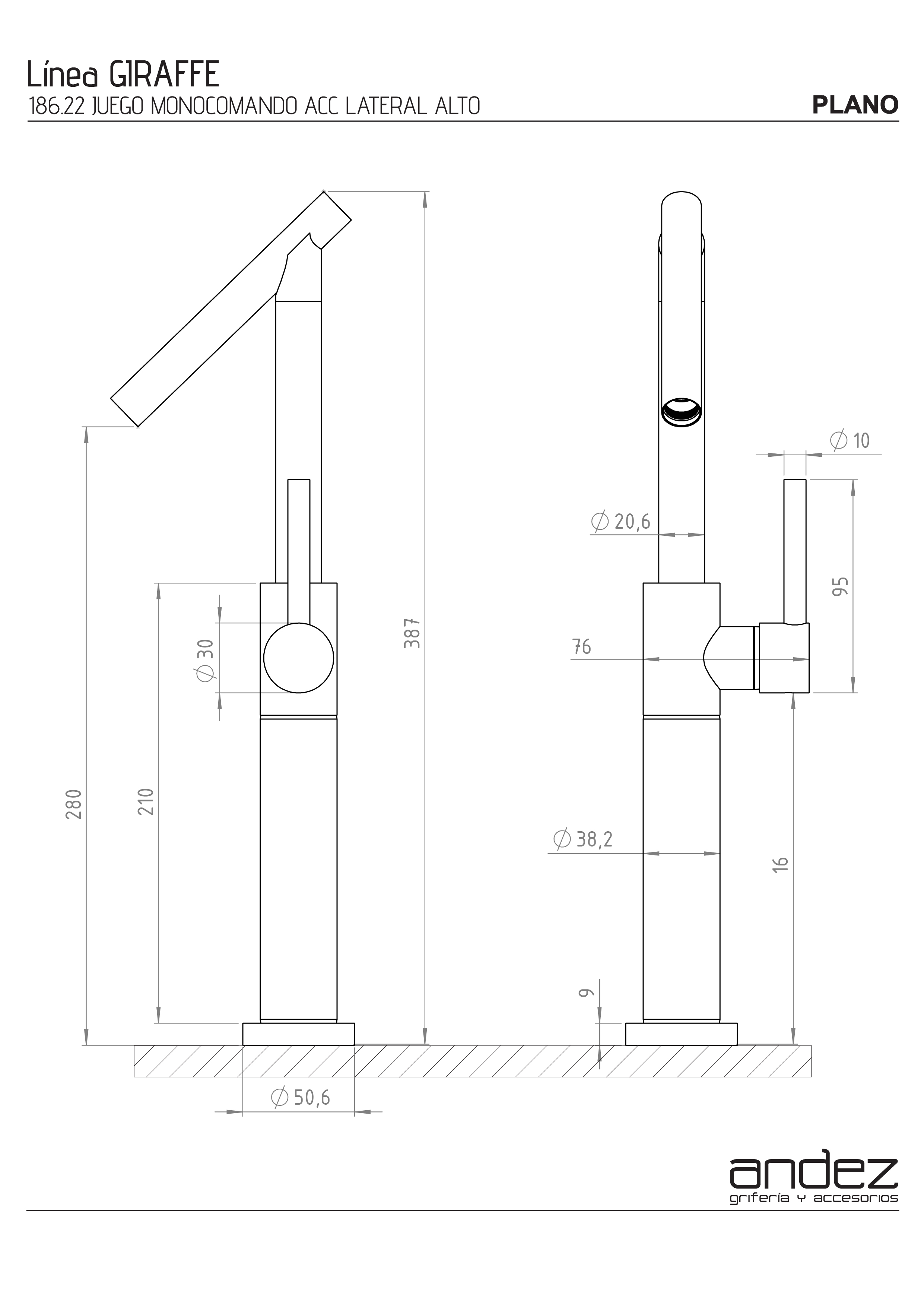 griferia monocomando para lavatorio andez giraffe alta 186