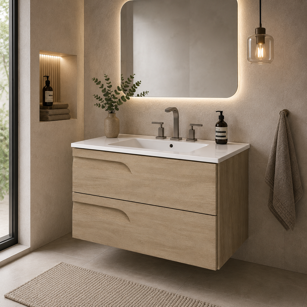 Mueble Vanitory De Colgar con mesada Monocomando Schneider Rivo 60 Cm California