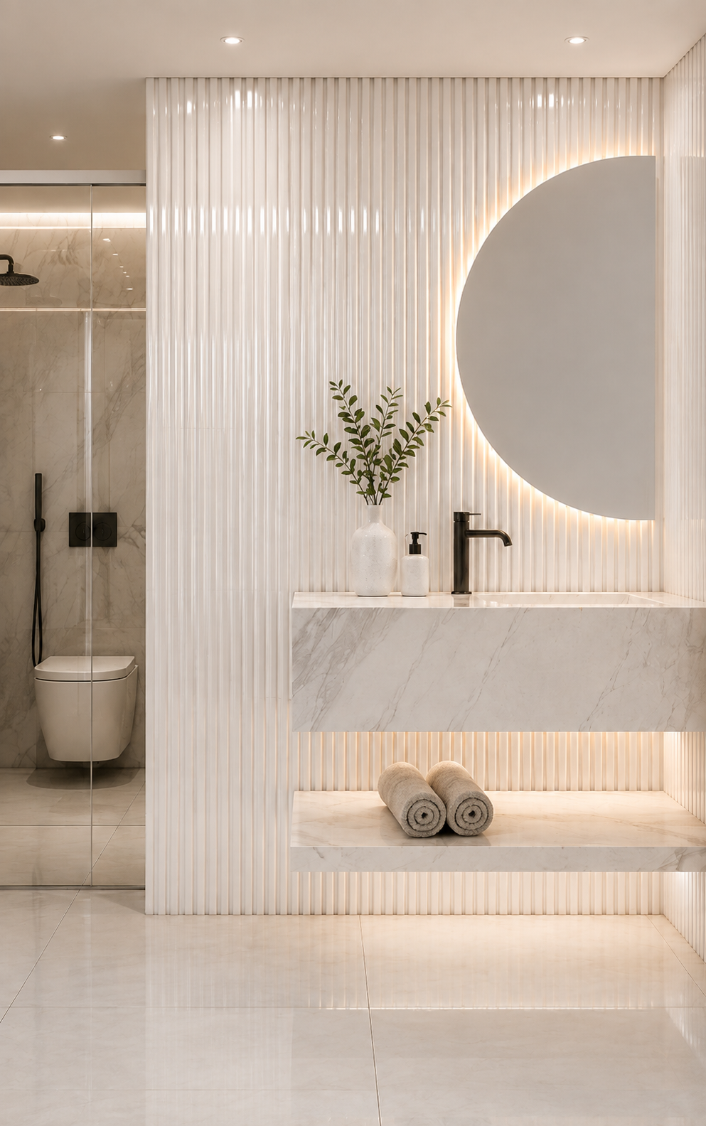 Porcelánico Lume 62x119 ripado white lux pulido